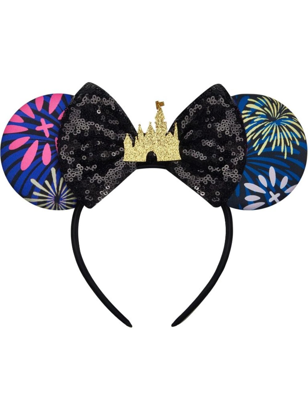 Women Black Gold Sequin Handmade Mickey Mouse Headband 2 Pieces
